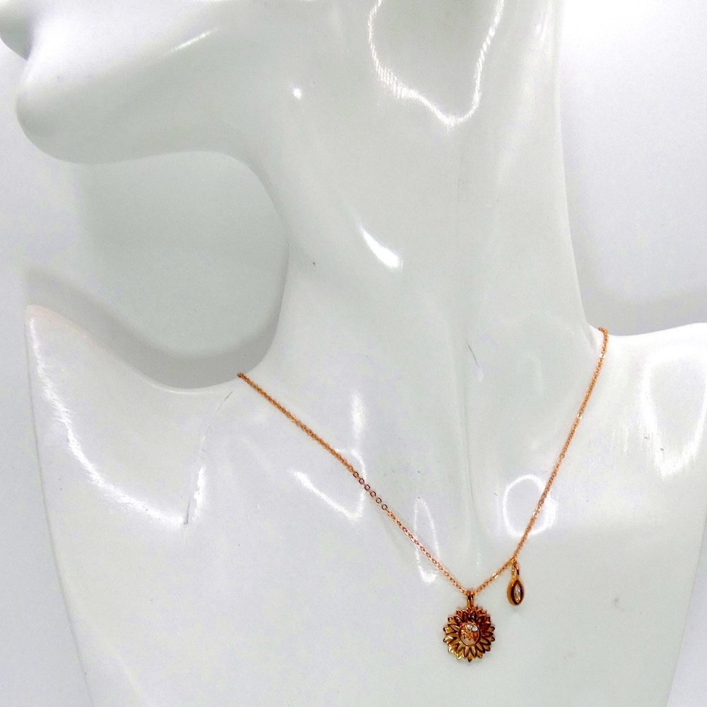 Sterling Silver Covered by RoseGold Plate Sunflower Necklace
